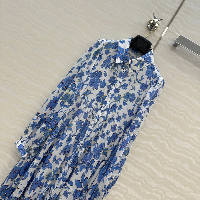 DVF PREMIUM BLUE FLORAL SILK DRESS