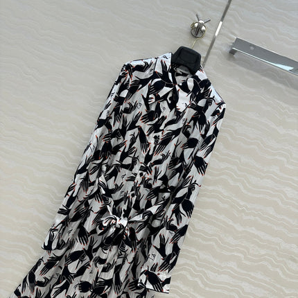 DVF WHITE AND BLACK PRINTED SILK SHIRT DRESS
