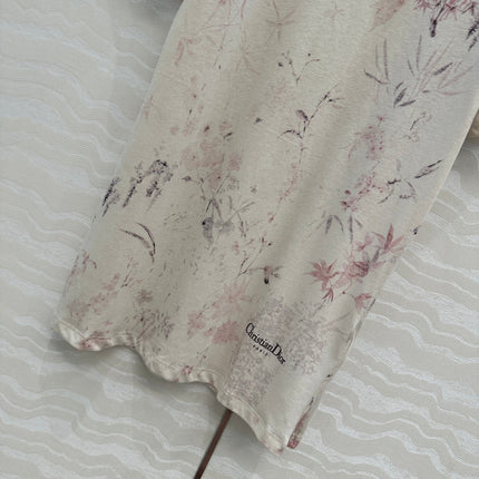DIOR INK FLOWER PRINTED COTTON-LINEN T-SHIRT