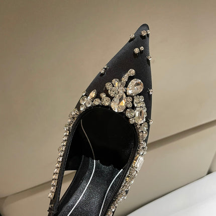 GG HIGH SLINGBACK 105 IN BLACK SATIN WITH CRYSTAL DIAMONDS