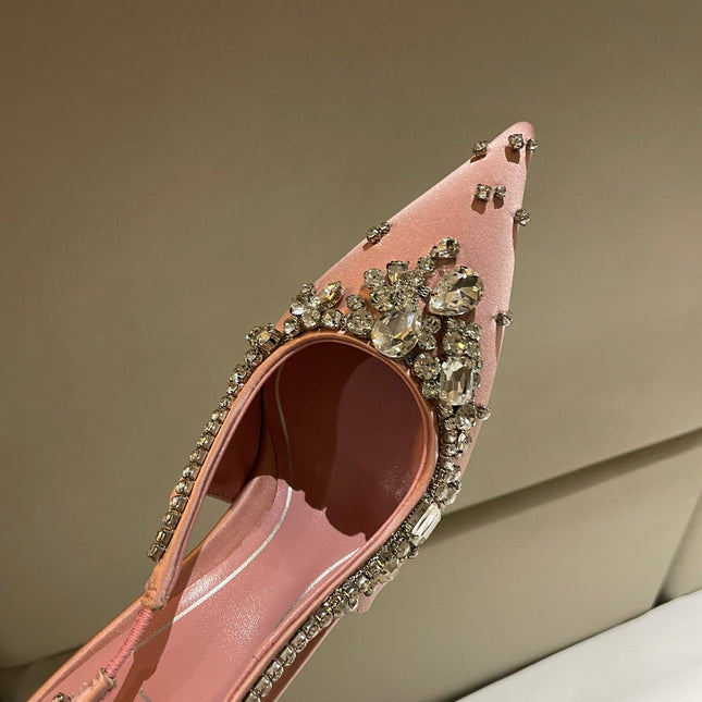 GG HIGH SLINGBACK 105 IN PINK SATIN WITH CRYSTAL DIAMONDS