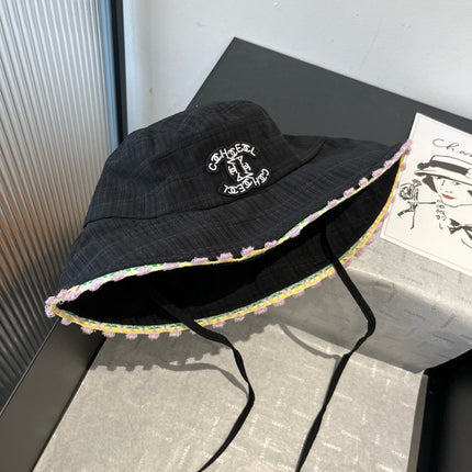BLACK BUCKET HAT WITH FLORAL BORDER 673996