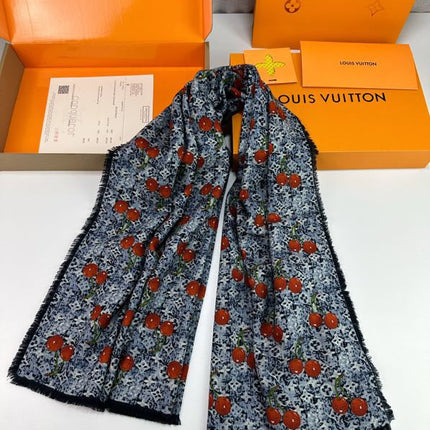 LV SCARF 140 CM IN SILK-CASHMERE BLEND 709636