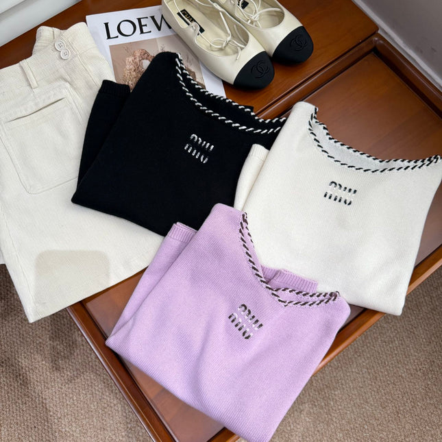 MIUMIU SHORT-SLEEVE KNIT TOP STYLE 347
