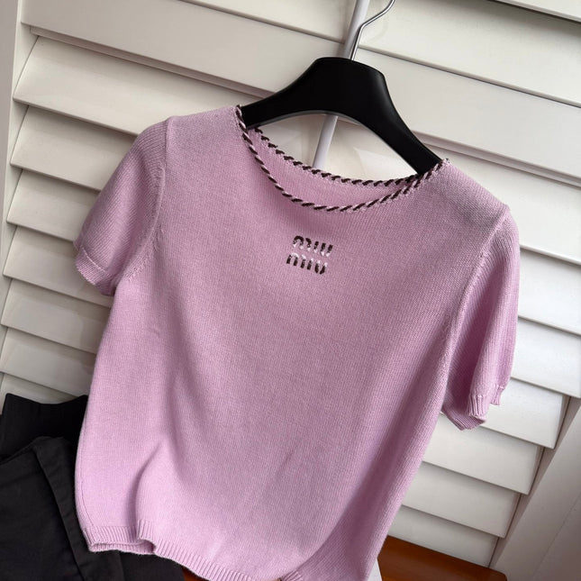 MIUMIU SHORT-SLEEVE KNIT TOP STYLE 347