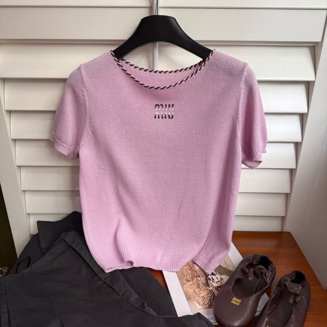 MIUMIU SHORT-SLEEVE KNIT TOP STYLE 347