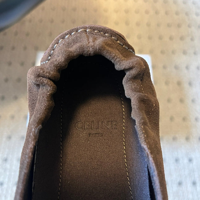 CELINE 25S LOAFERS FLAT IN DARK BROWN SUEDE
