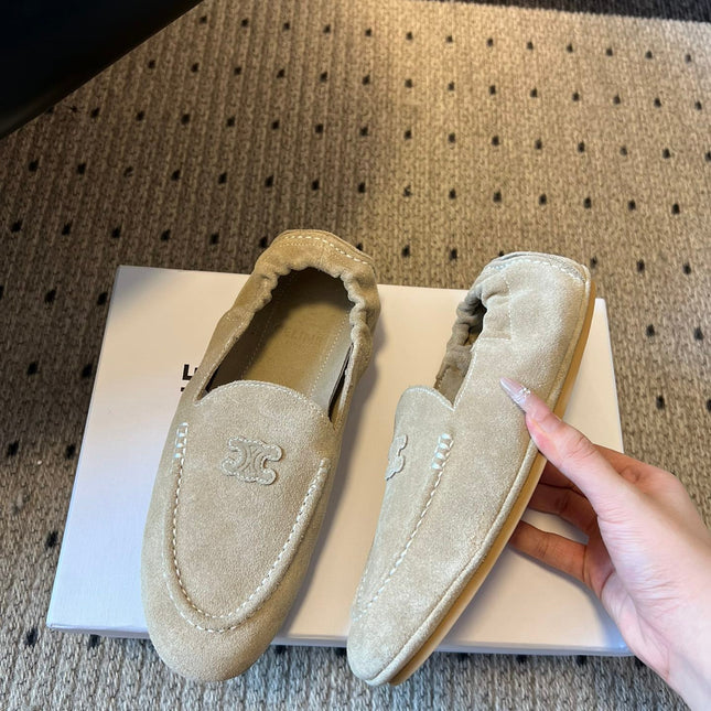 CELINE 25S LOAFERS FLAT IN LIGHT BROWN SUEDE