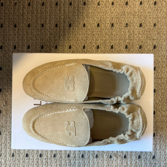 CELINE 25S LOAFERS FLAT IN LIGHT BROWN SUEDE