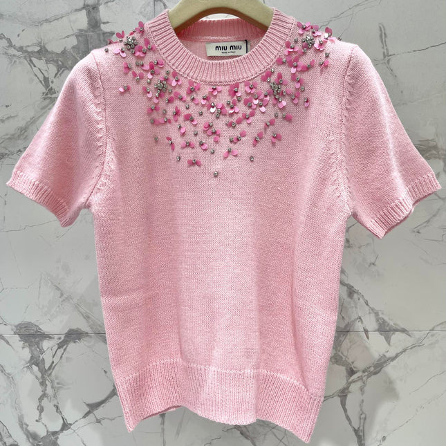 MIUMIU SHORT-SLEEVE KNIT TOP STYLE 298