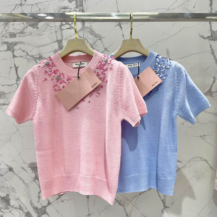 MIUMIU SHORT-SLEEVE KNIT TOP STYLE 298