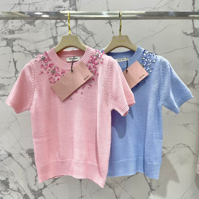 MIUMIU SHORT-SLEEVE KNIT TOP STYLE 298