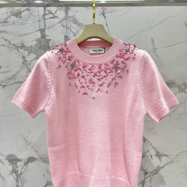 MIUMIU SHORT-SLEEVE KNIT TOP STYLE 298