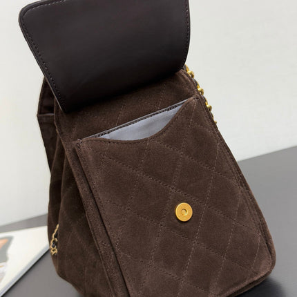 CHANEL 25S HOBO BAG 40 CM IN DARK BROWN SUEDE WITH GOLD HARDWARE