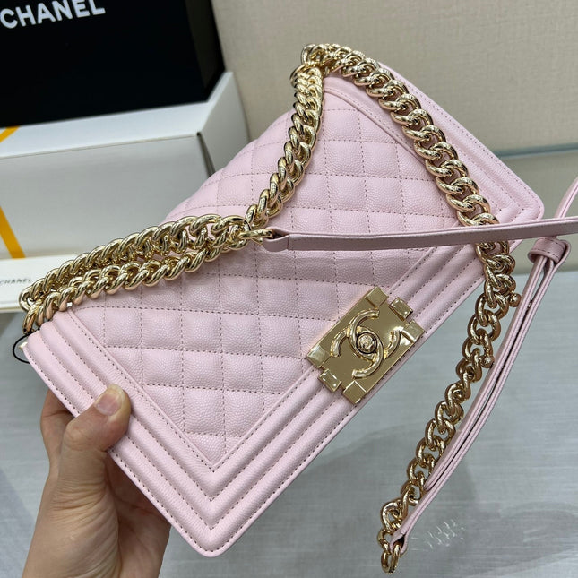 BOY BAG MEDIUM 25 LIGHT PINK CAVIAR GOLD HARDWARE
