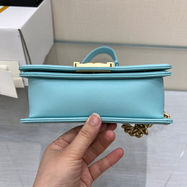 BOY BAG SMALL 20 CLOUD BLUE CAVIAR GOLD HARDWARE
