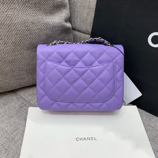 MINI SQUARE FLAP BAG 17CM PURPLE CAVIAR SILVER HARDWARE