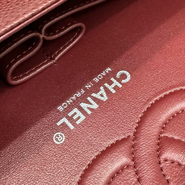 FLAP BAG 25 IN WINE CAVIAR LAMBSKIN SILVER HARDWARE