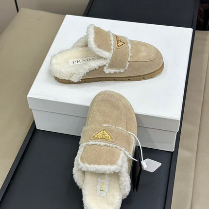 MULES SUEDE AND SHEARLING BEIGE
