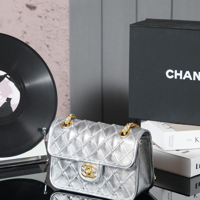 CC MINI 20 FLAP BAG METALLIZED CALFSKIN GOLD HARDWARE