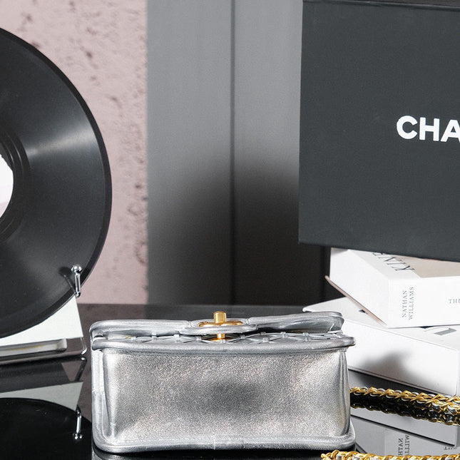 CC MINI 20 FLAP BAG METALLIZED CALFSKIN GOLD HARDWARE