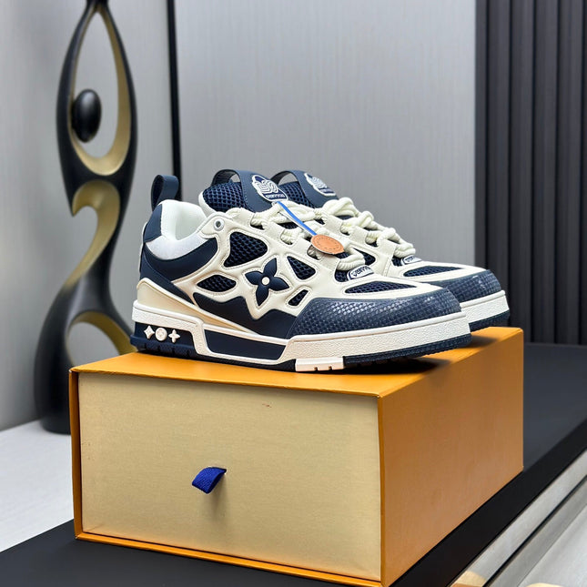 LV SKATE SNEAKER IN WHITE MIX NAVY BLUE CALFSKIN