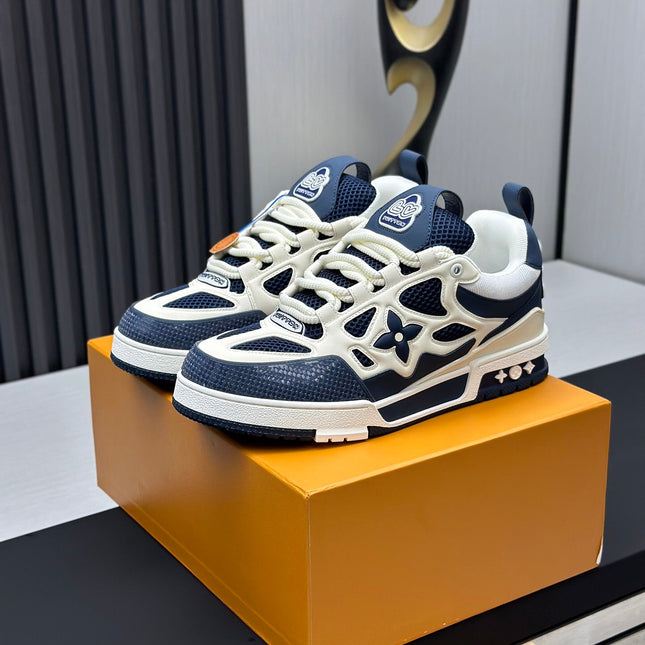 LV SKATE SNEAKER IN WHITE MIX NAVY BLUE CALFSKIN