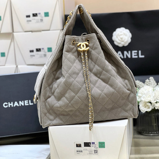 CC 25 HANDBAG IN GRAY 40 SUEDE CALFSKIN GOLD HARDWARE