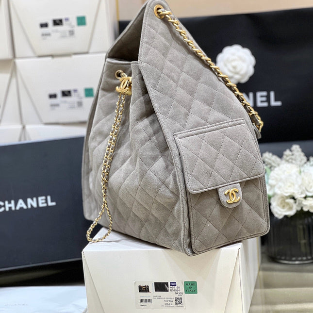CC 25 HANDBAG IN GRAY 40 SUEDE CALFSKIN GOLD HARDWARE