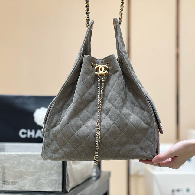 CC 25 HANDBAG IN GRAY 40 SUEDE CALFSKIN GOLD HARDWARE