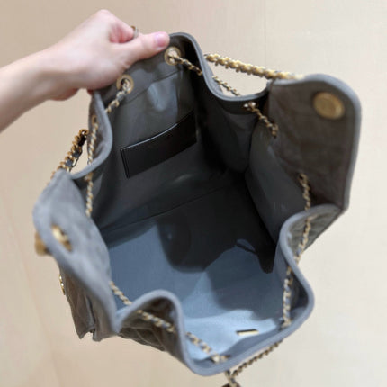 CC 25 HANDBAG IN GRAY 40 SUEDE CALFSKIN GOLD HARDWARE