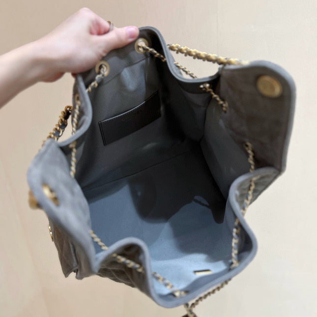CC 25 HANDBAG IN GRAY 40 SUEDE CALFSKIN GOLD HARDWARE