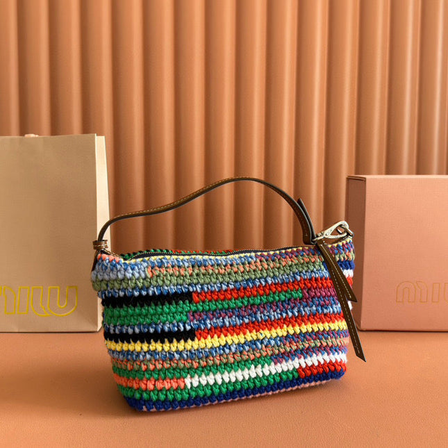 CROCHET TOTE BAG 25 IN MULTICOLORED WOVEN RAFFIA