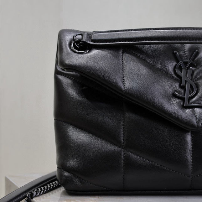 LOULOU PUFFER MEDIUM 29 IN ALL BLACK SHEEPSKIN BLACK HARDWARE