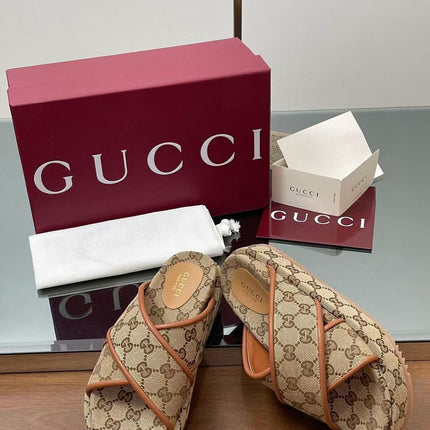 GG PLATFORM SANDALS IN BEIGE AND DARK BROWN GG CANVAS