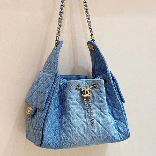 CC 25 HANDBAG IN BLUE 30 DENIM GOLD HARDWARE