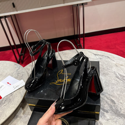 CL MISS SAB IN BLACK PATENT RED SOLE PUMPS