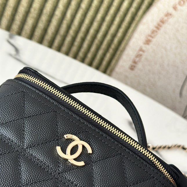 VANITY 17 CAVIAR WITH HANDLE IN BLACK CALFSKIN GOLD HARDWARE