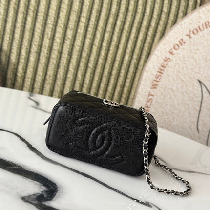 25P VANITY 17 CAVIAR WITH HANDLE METAL IN BLACK CALFSKIN SILVER HARDWARE