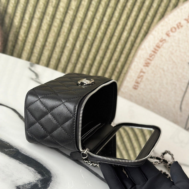 25P VANITY 17 CAVIAR WITH HANDLE METAL IN BLACK CALFSKIN SILVER HARDWARE