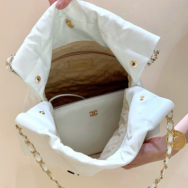 CC HOBO BAG 37 WHITE CC BLACK LAMBSKIN GOLD HARDWARE