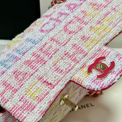 CC 24C CLASSIC DOUBLE FLAP MULTICOLOR TWEED GHW