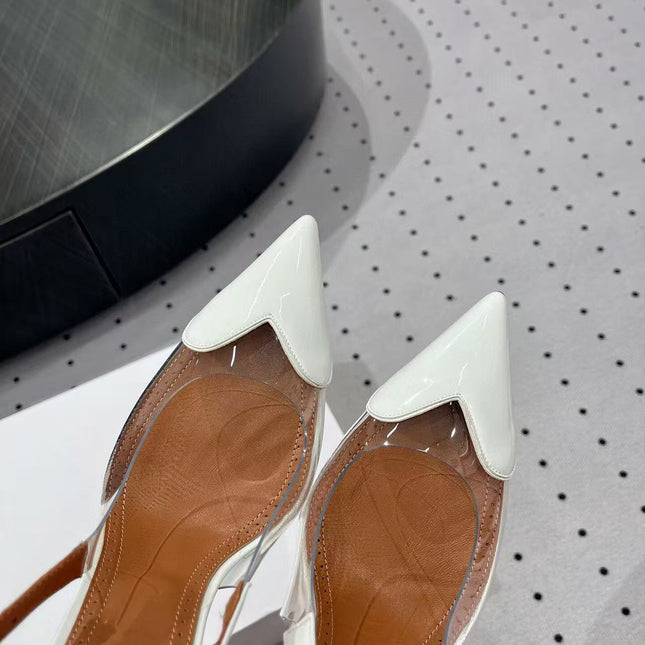 ALAIA HIGH 9 CM SLINGBACK IN WHITE PATENT CALFSKIN AND FILM