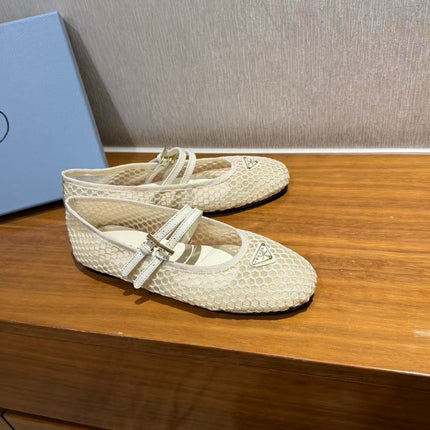 PRA BALLERINAS BALLET FLATS IN BEIGE MESH FABRIC