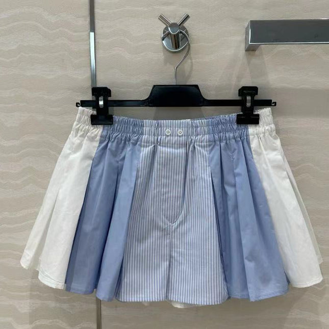 AW Pleated Mini Shorts in Blue Cotton
