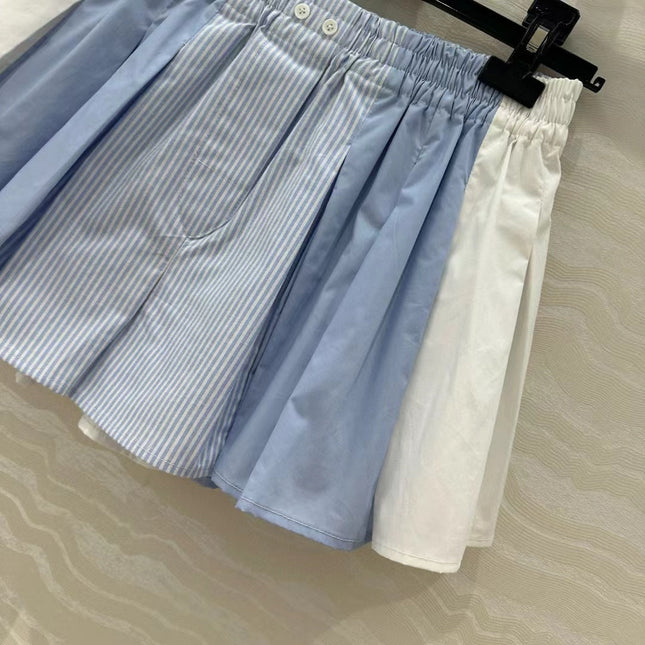 AW Pleated Mini Shorts in Blue Cotton
