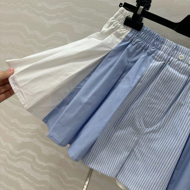 AW Pleated Mini Shorts in Blue Cotton