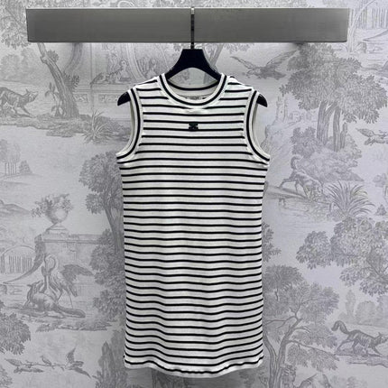 Triomphe Striped Mini Dress Black White Crocheted Cotton