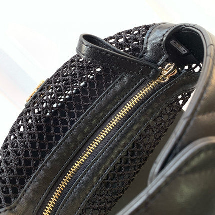 CC 25S POUCH IN BLACK LAMBSKIN WITH MESH GOLD HARDWARE