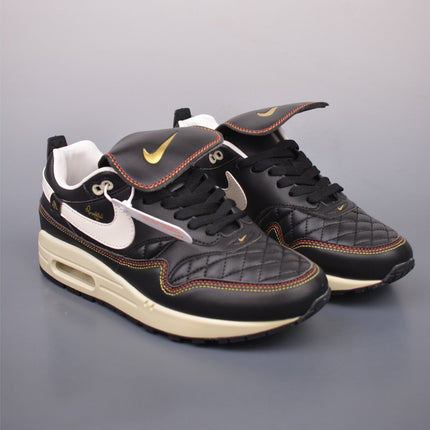 AIR MAX 1 SNEAKERS IN BLACK WHITE GOLD LEATHER
